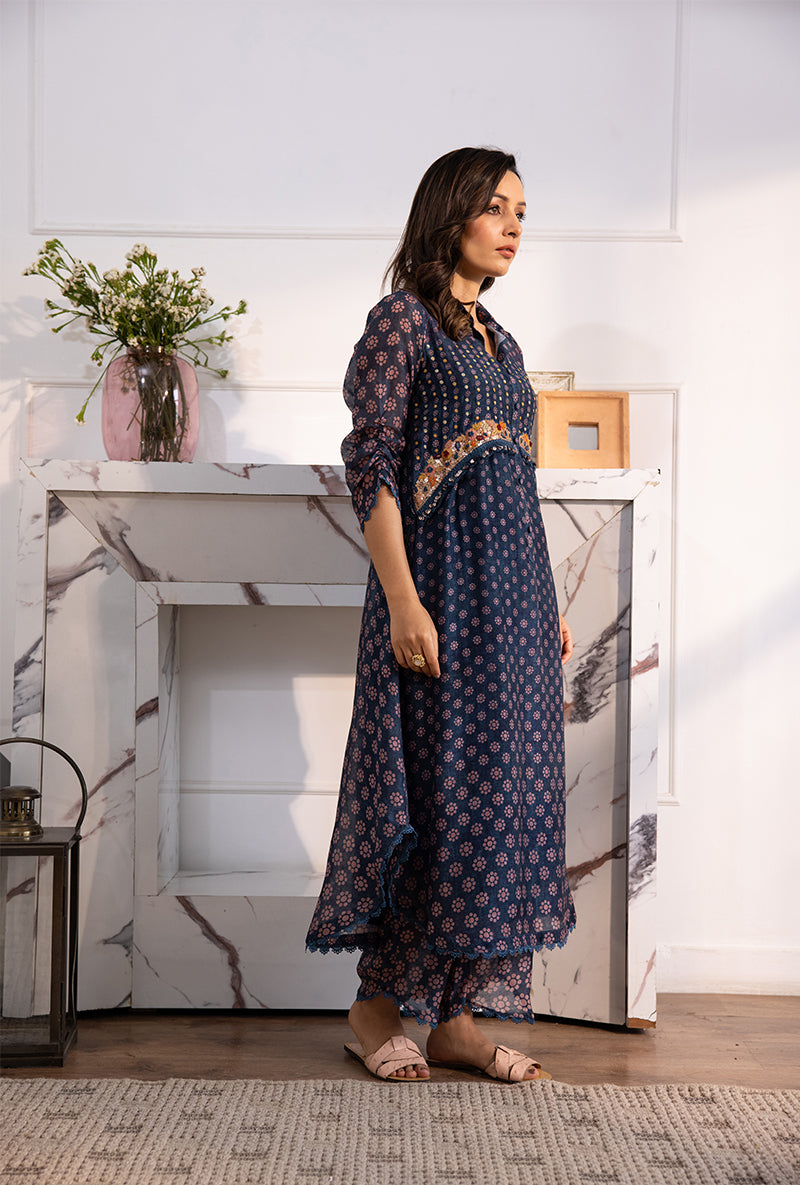 Blue Collar Cascade Navya Kurta Set