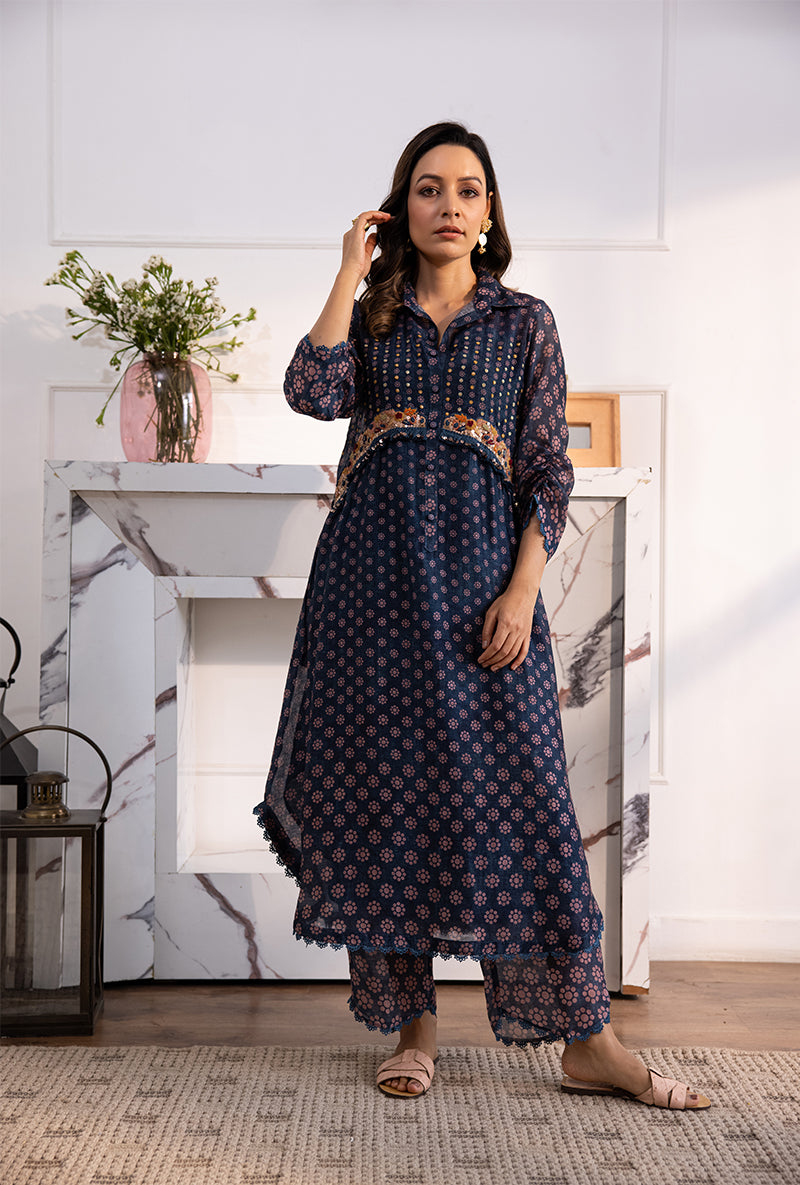 Blue Collar Cascade Navya Kurta Set