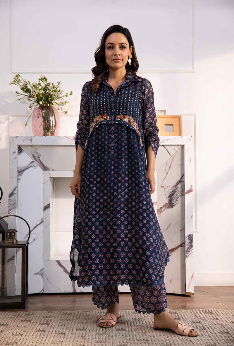 Blue Collar Cascade Navya Kurta Set