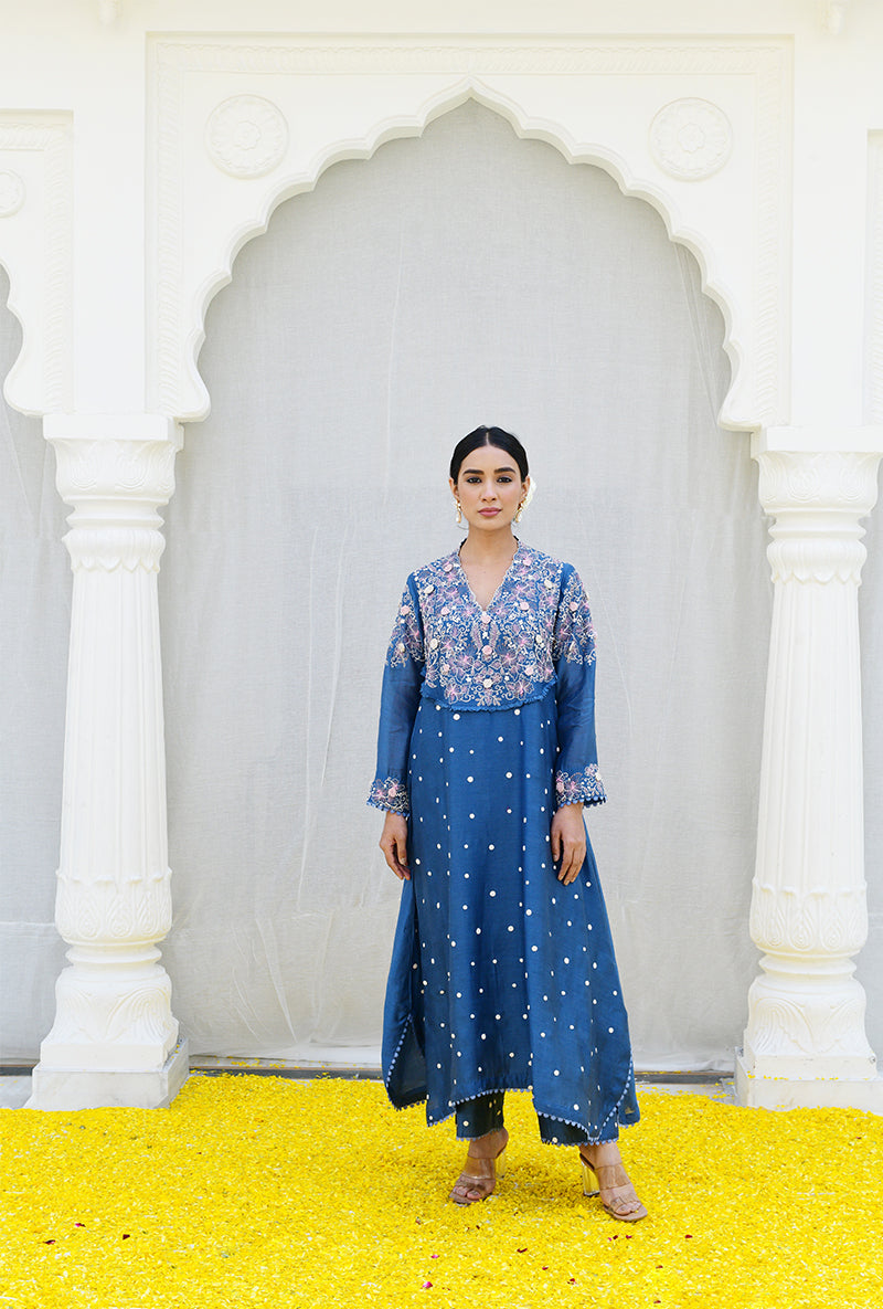 Blue Frockstyle Izra Kurta Set