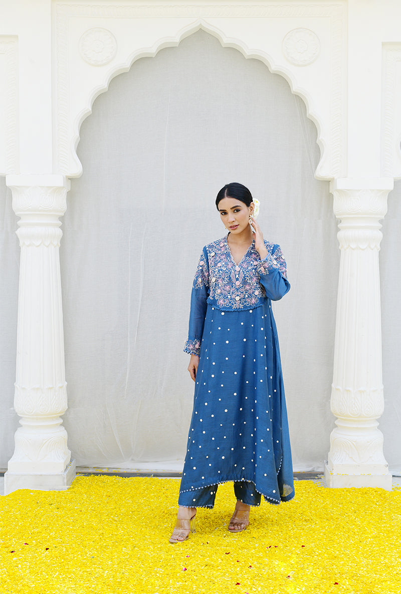 Blue Frockstyle Izra Kurta Set