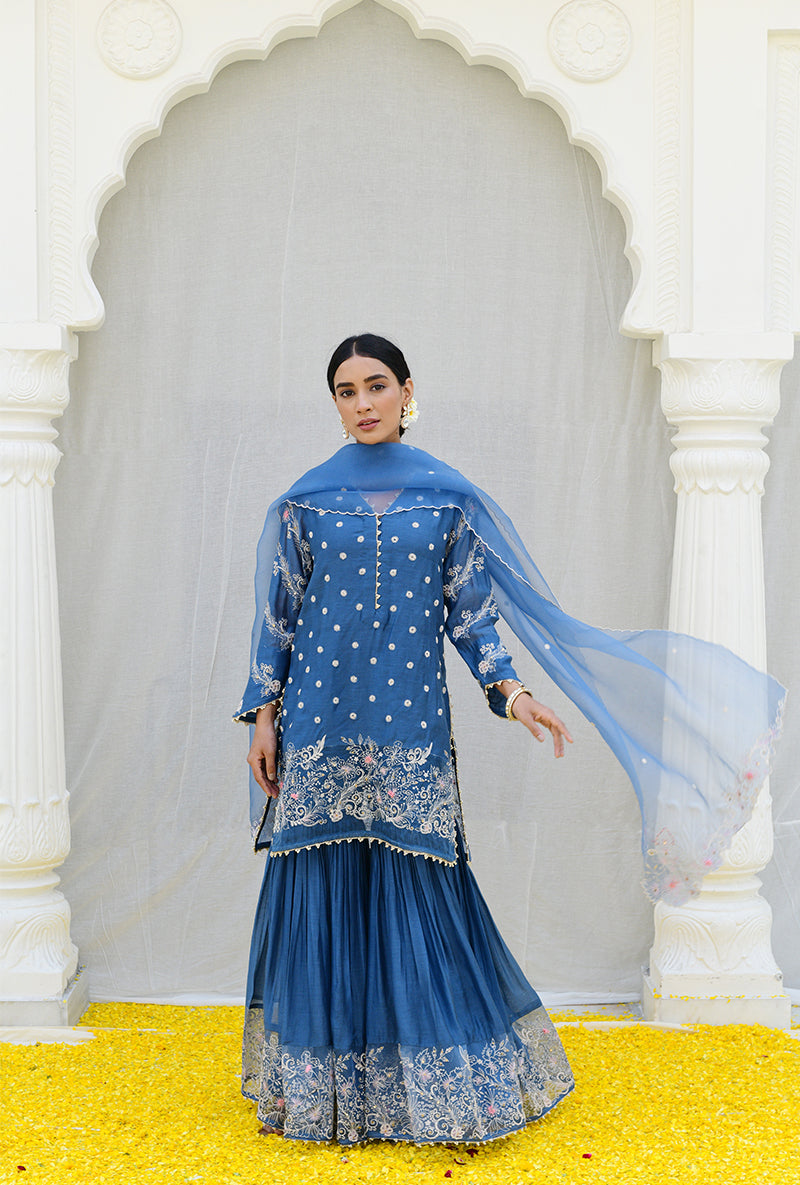 Blue Heavy Izra Gharara Set