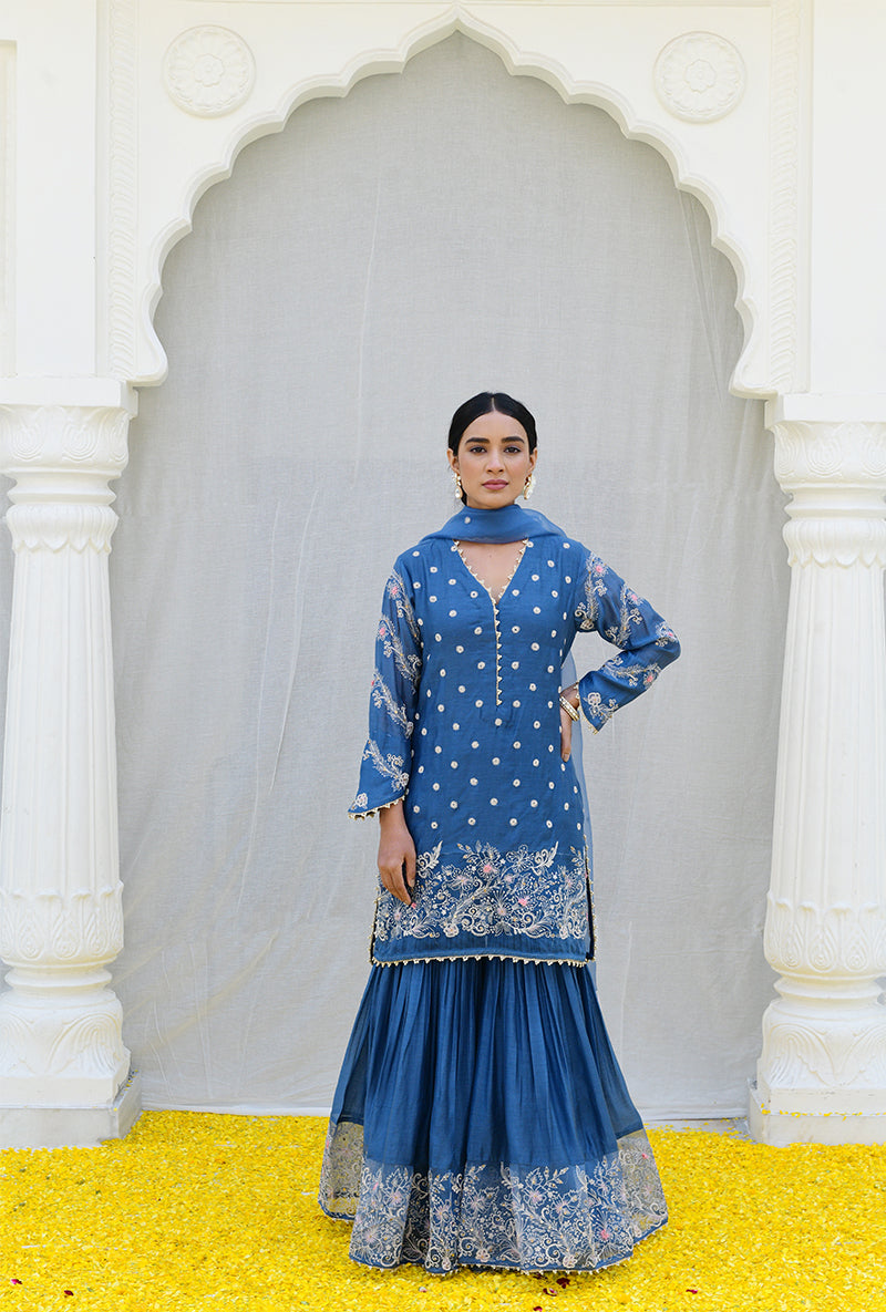 Blue Heavy Izra Gharara Set