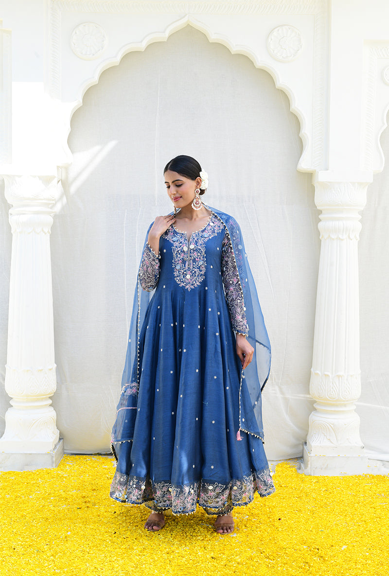 Blue Izra Anarkali Set