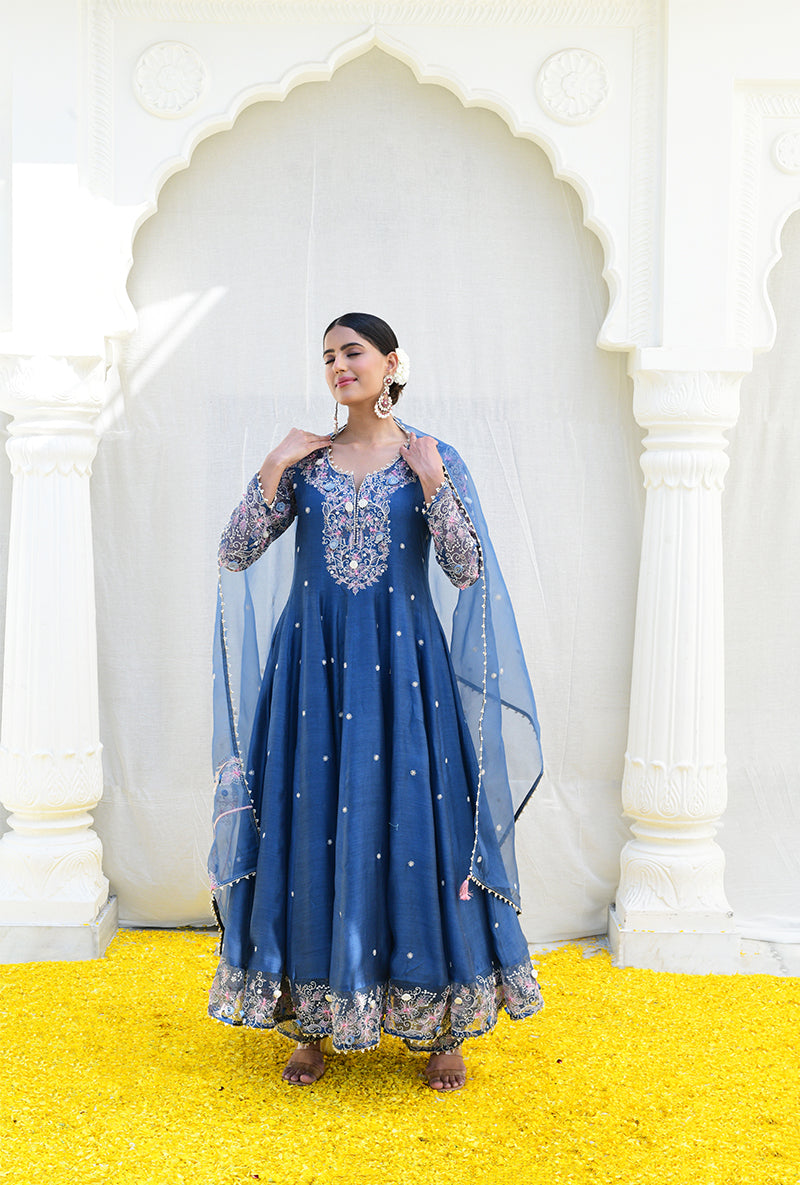 Blue Izra Anarkali Set