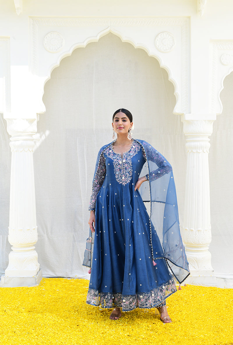 Blue Izra Anarkali Set