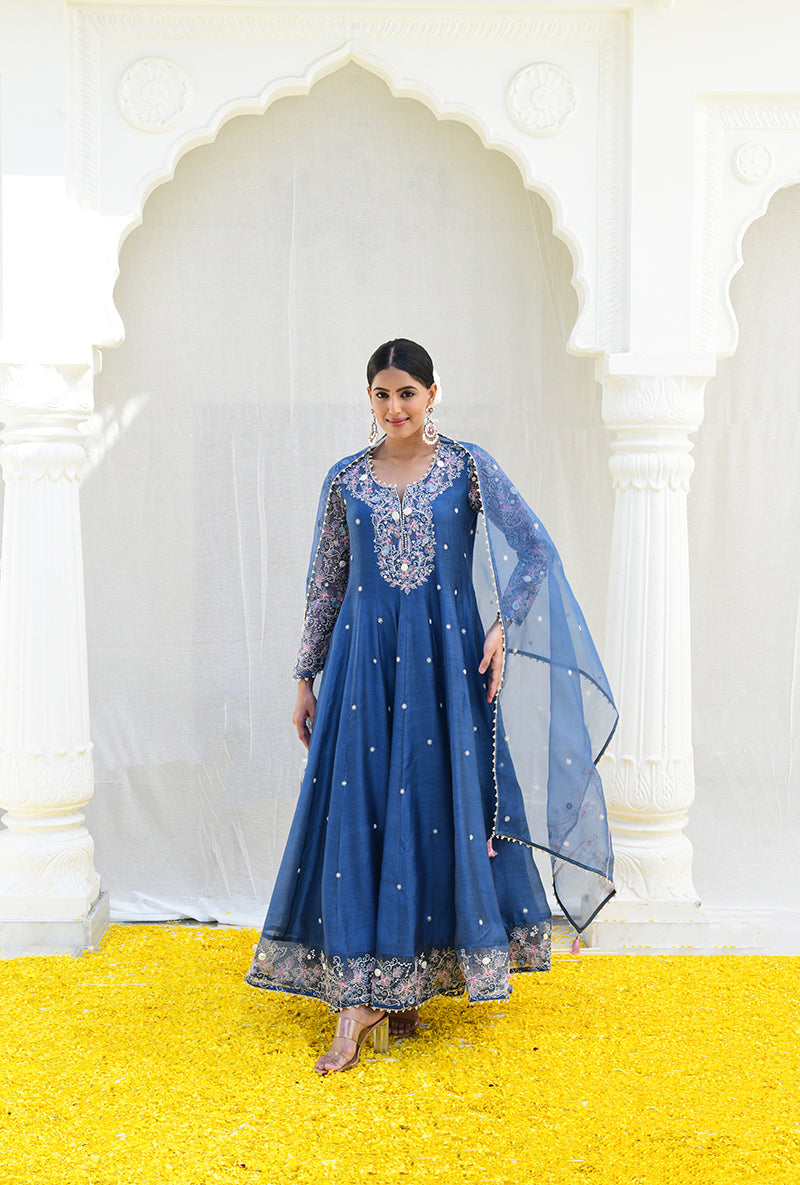 Blue Izra Anarkali Set