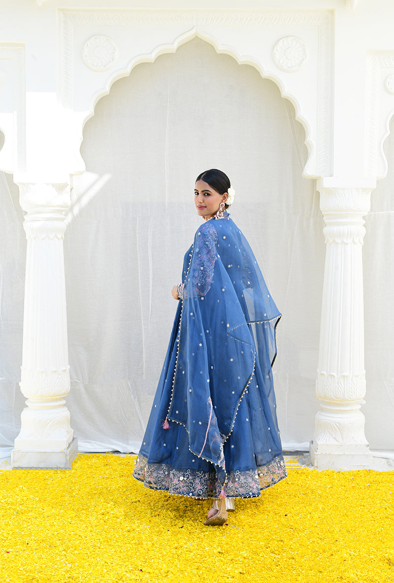 Blue Izra Anarkali Set