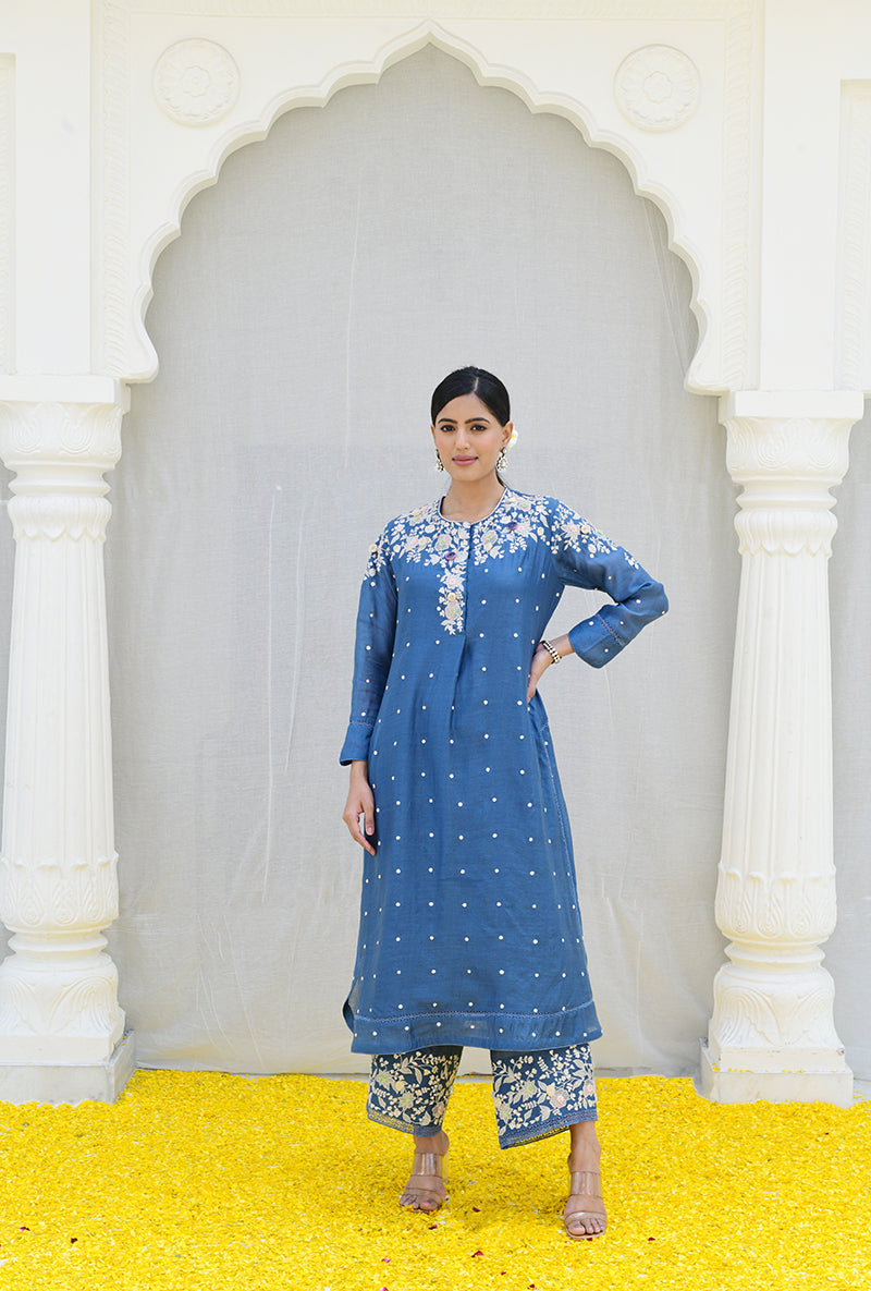 Blue Light Long Izra Kurta Set