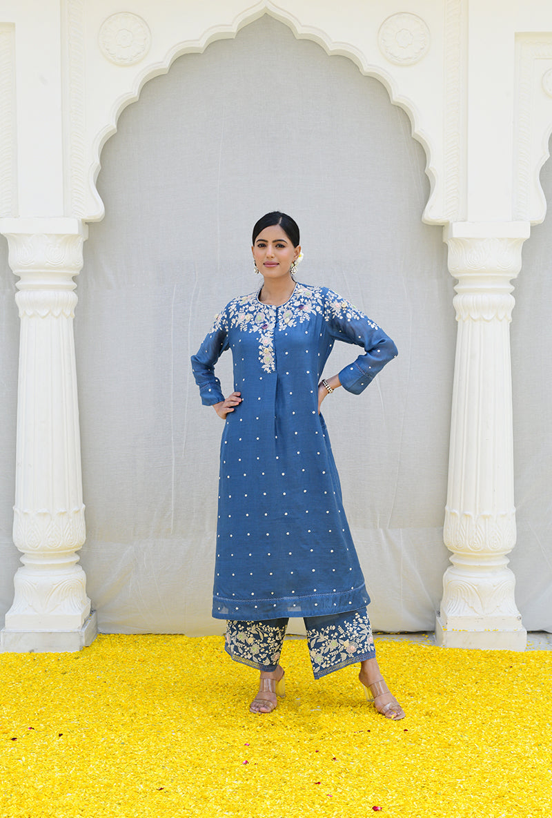 Blue Light Long Izra Kurta Set