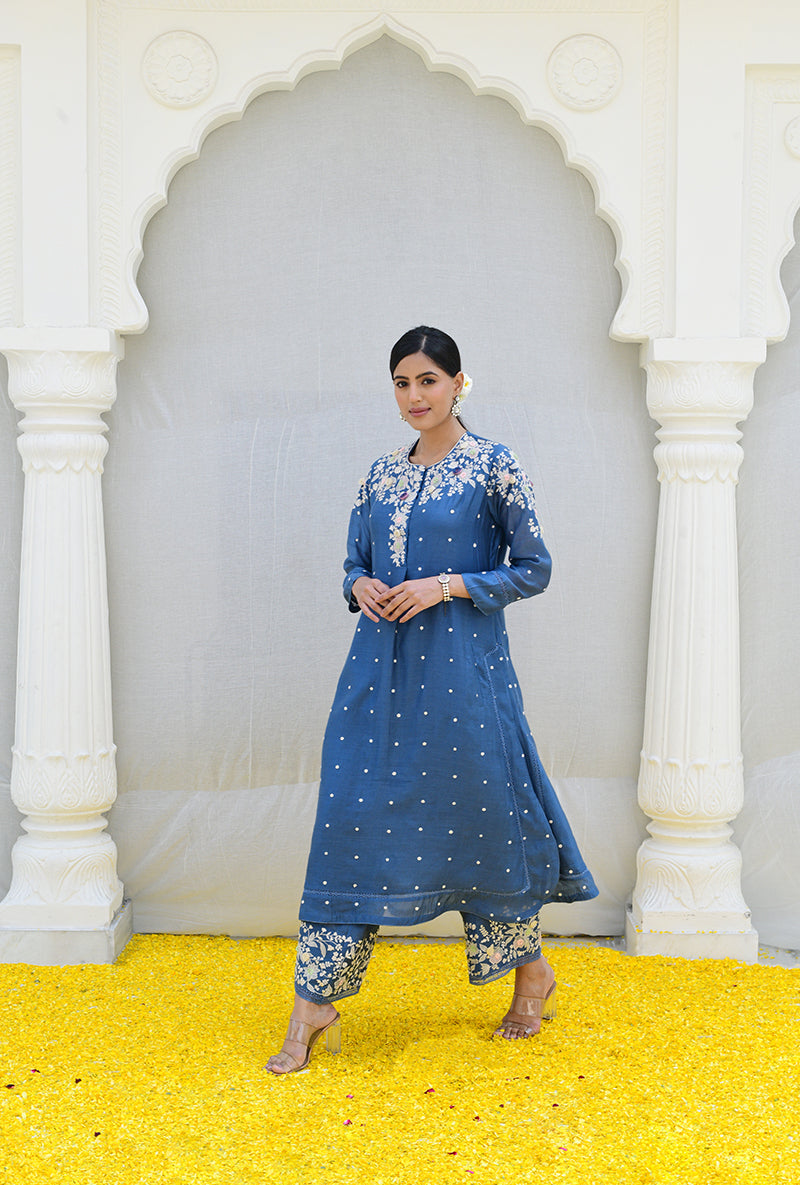 Blue Light Long Izra Kurta Set