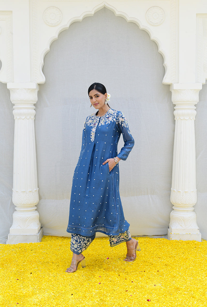 Blue Light Long Izra Kurta Set