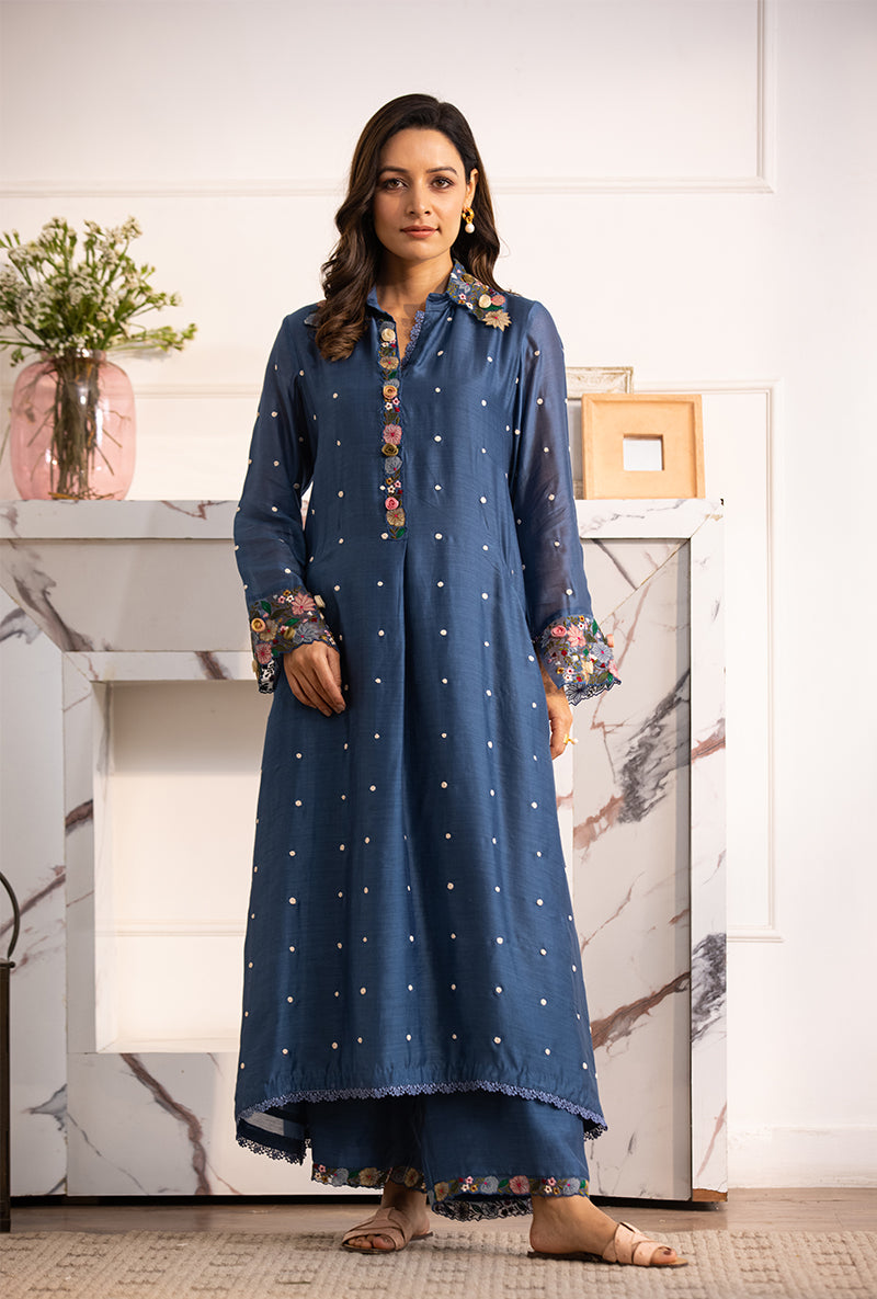 Blue Orchid Collar Sahiba Kurta Set