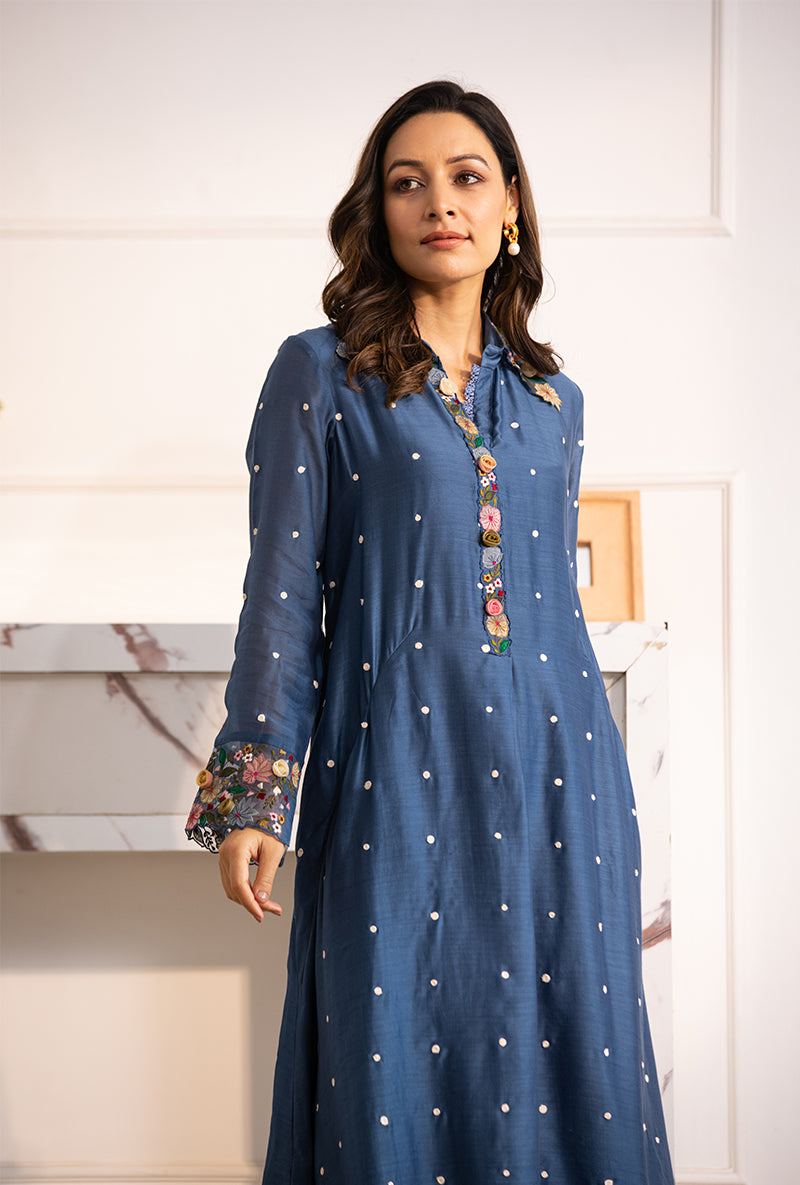 Blue Orchid Collar Sahiba Kurta Set