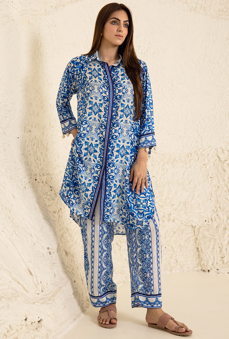 Blue Printed Collared Camila Co-ord Set