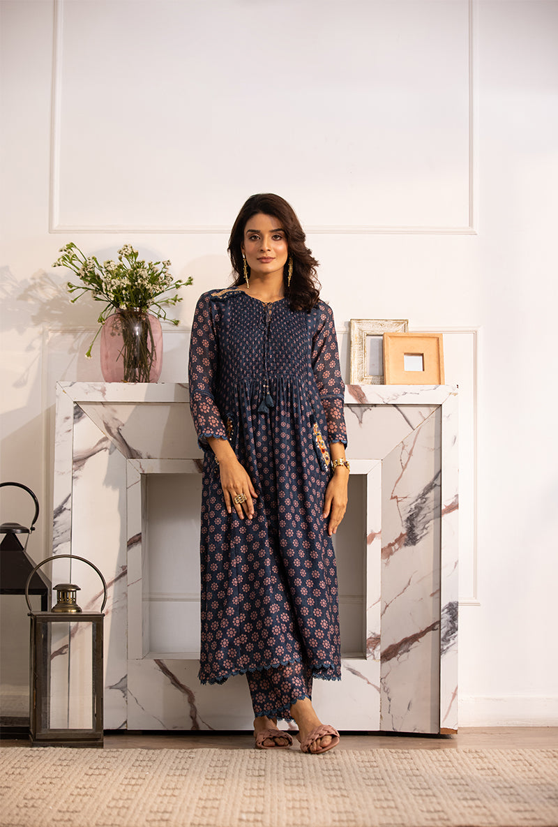 Blue Smoking Cascade Navya Kurta Set