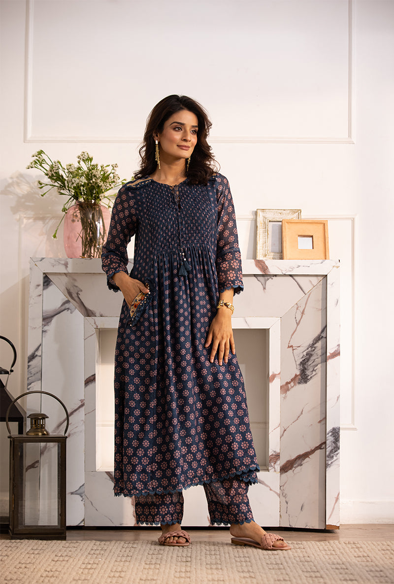 Blue Smoking Cascade Navya Kurta Set