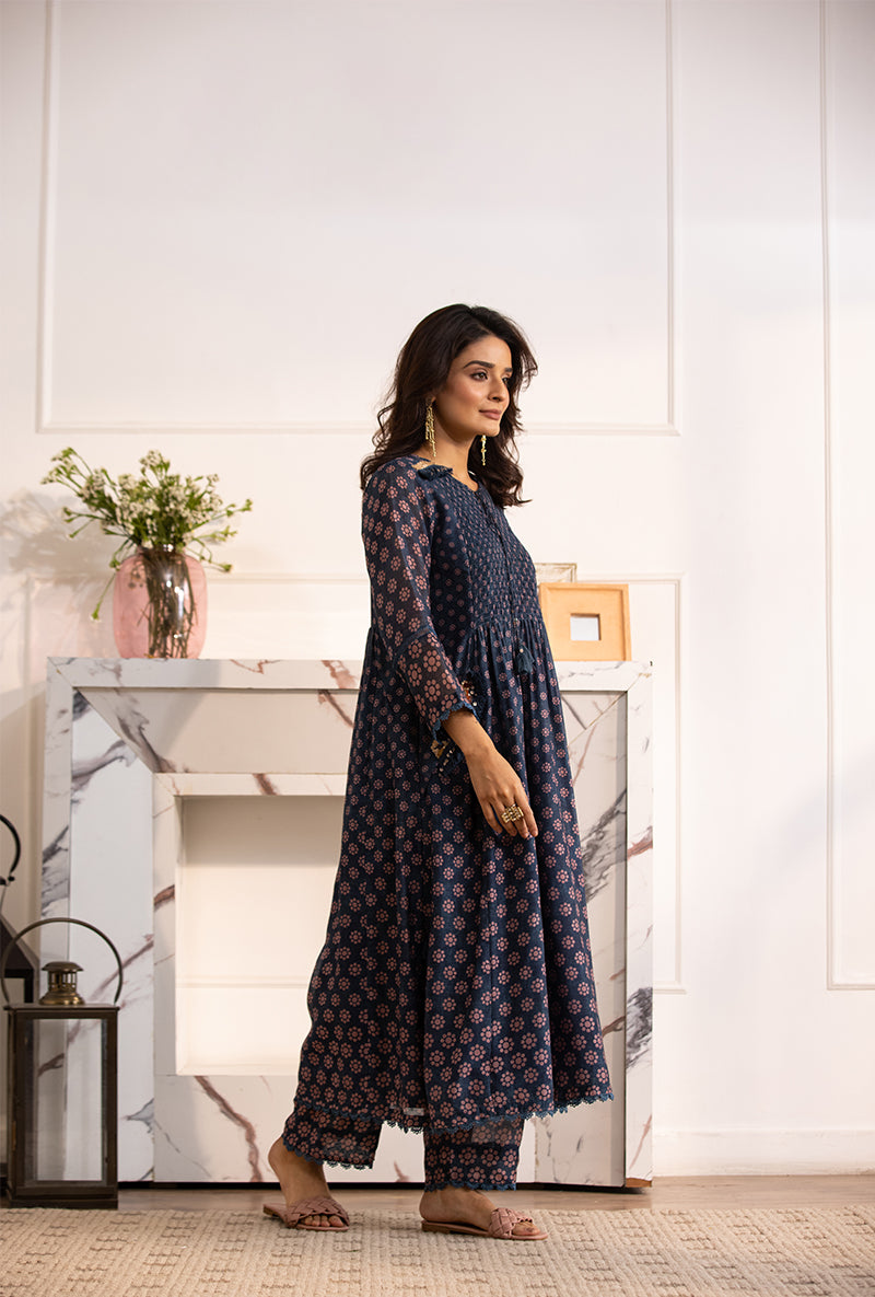 Blue Smoking Cascade Navya Kurta Set