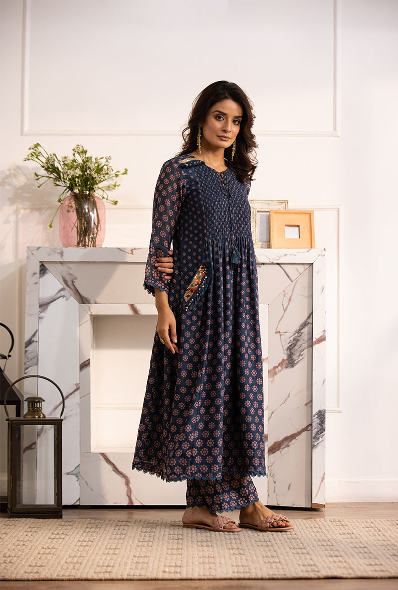Blue Smoking Cascade Navya Kurta Set