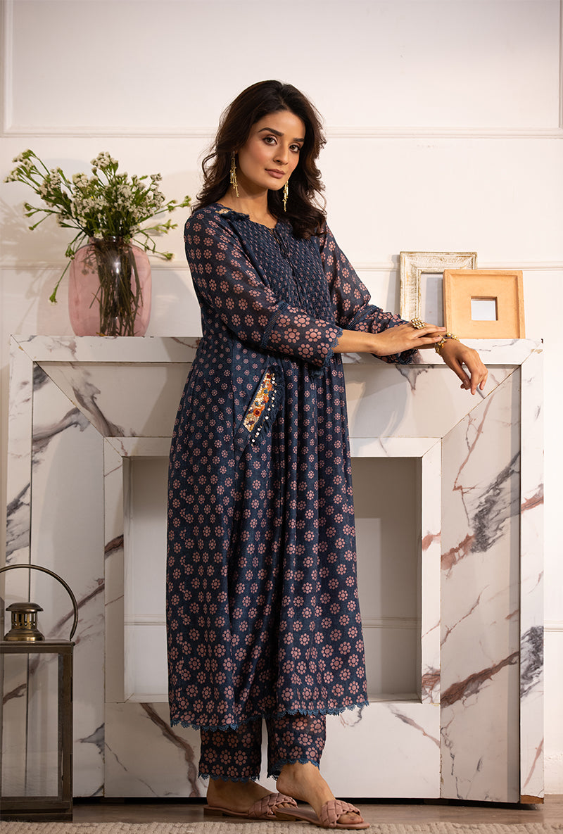 Blue Smoking Cascade Navya Kurta Set