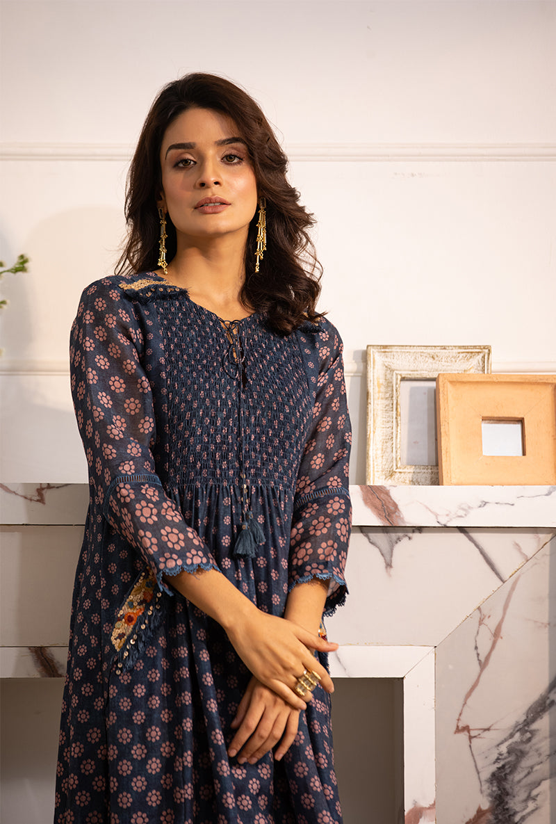 Blue Smoking Cascade Navya Kurta Set