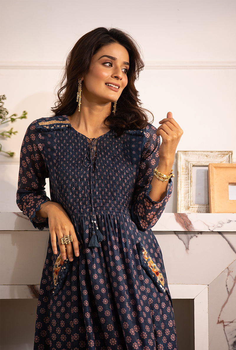 Blue Smoking Cascade Navya Kurta Set