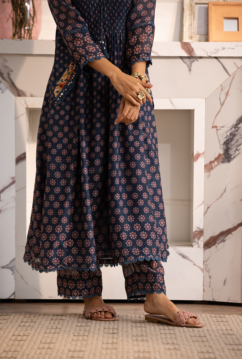 Blue Smoking Cascade Navya Kurta Set