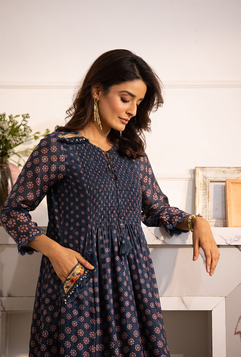 Blue Smoking Cascade Navya Kurta Set