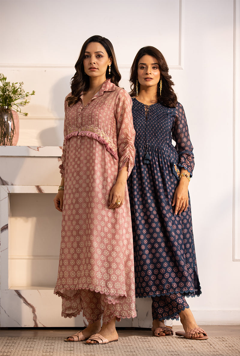 Blue Smoking Cascade Navya Kurta Set