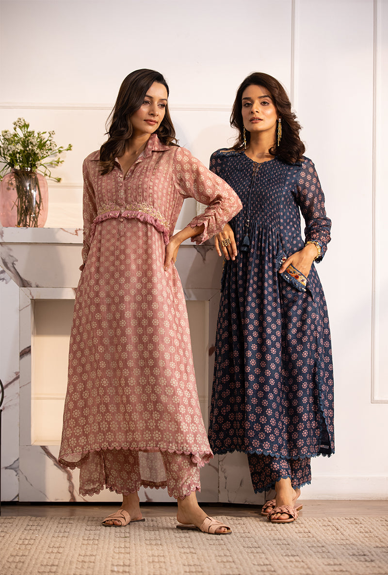 Blue Smoking Cascade Navya Kurta Set