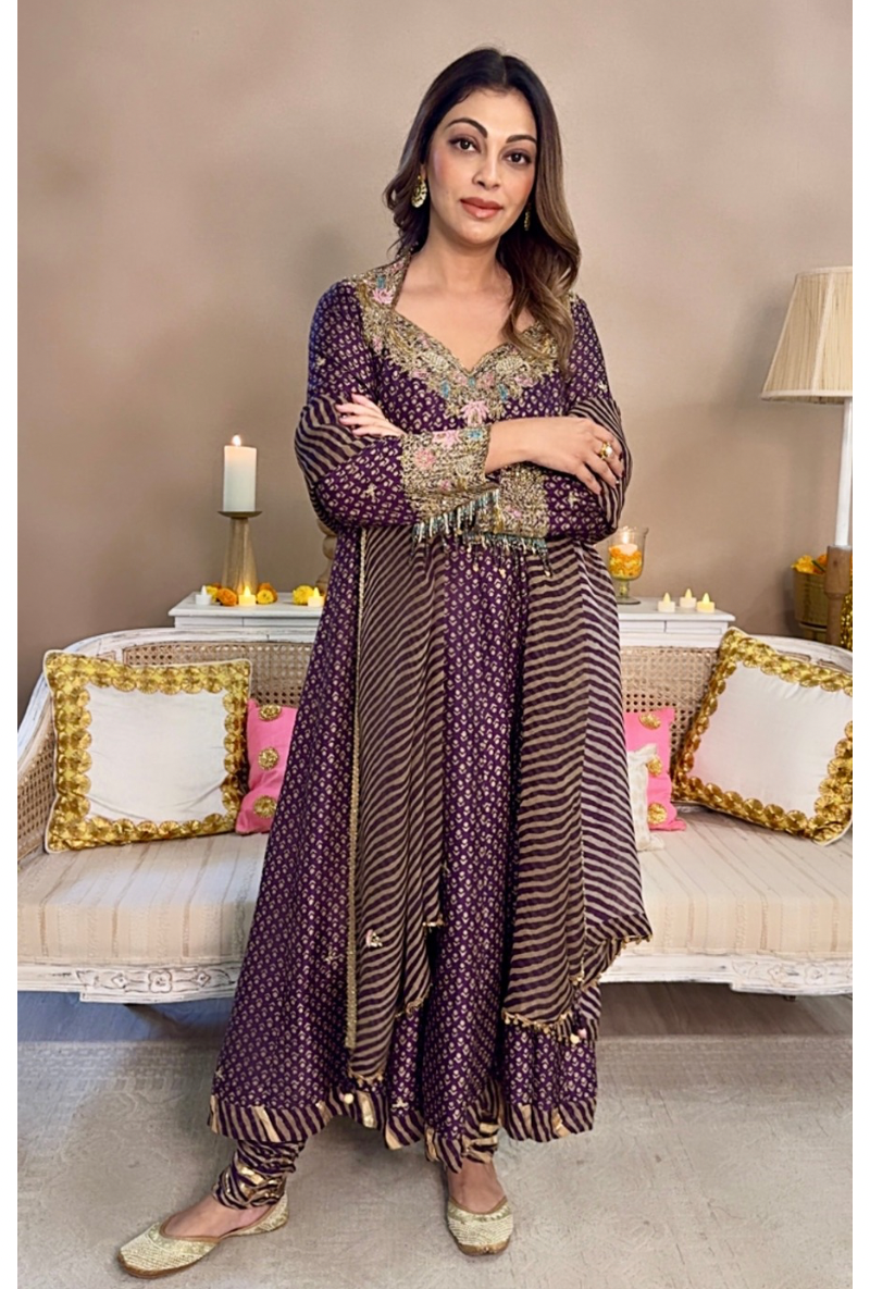 Meghna Nayyar In Purple Printed Raag Kalidar Set