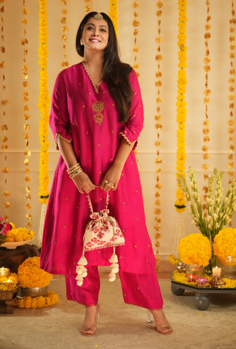 Eka Lakhani In Pink Chaand Motif Kurta Set