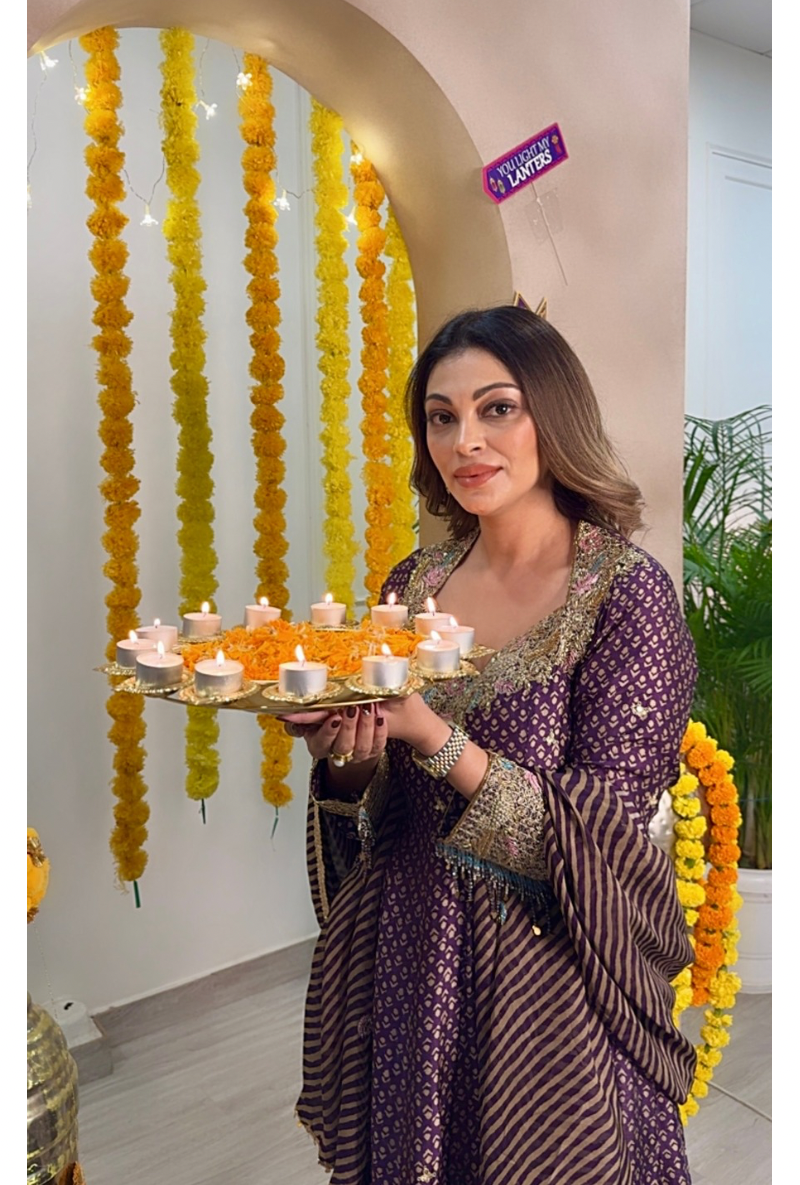 Meghna Nayyar In Purple Printed Raag Kalidar Set