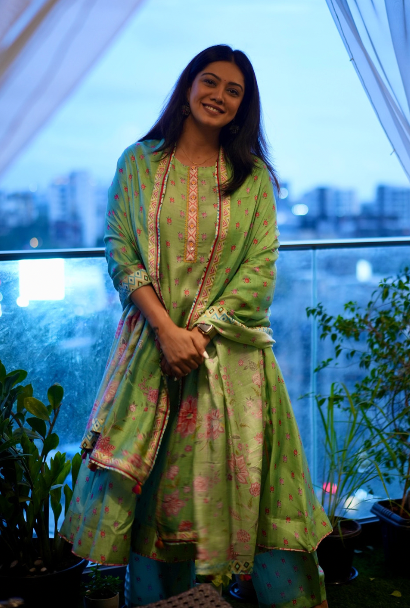 Eka Lakhani in Sea Green Printed A-line Reyah Kurta Set