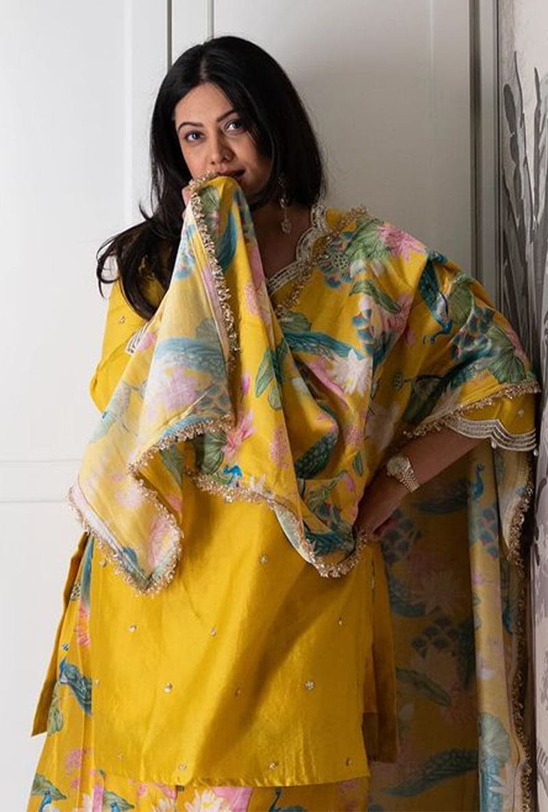 Eka Lakhani In Yellow Printed Kamli Sharara Set