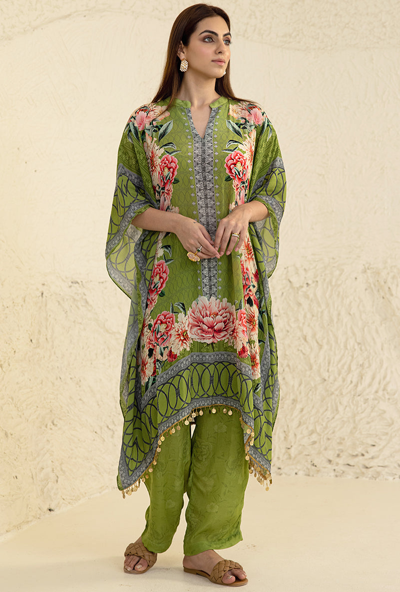 Green Camila Coin Kaftan Set