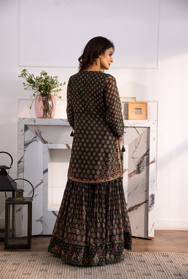 Green Cascade Navya Gharara Set