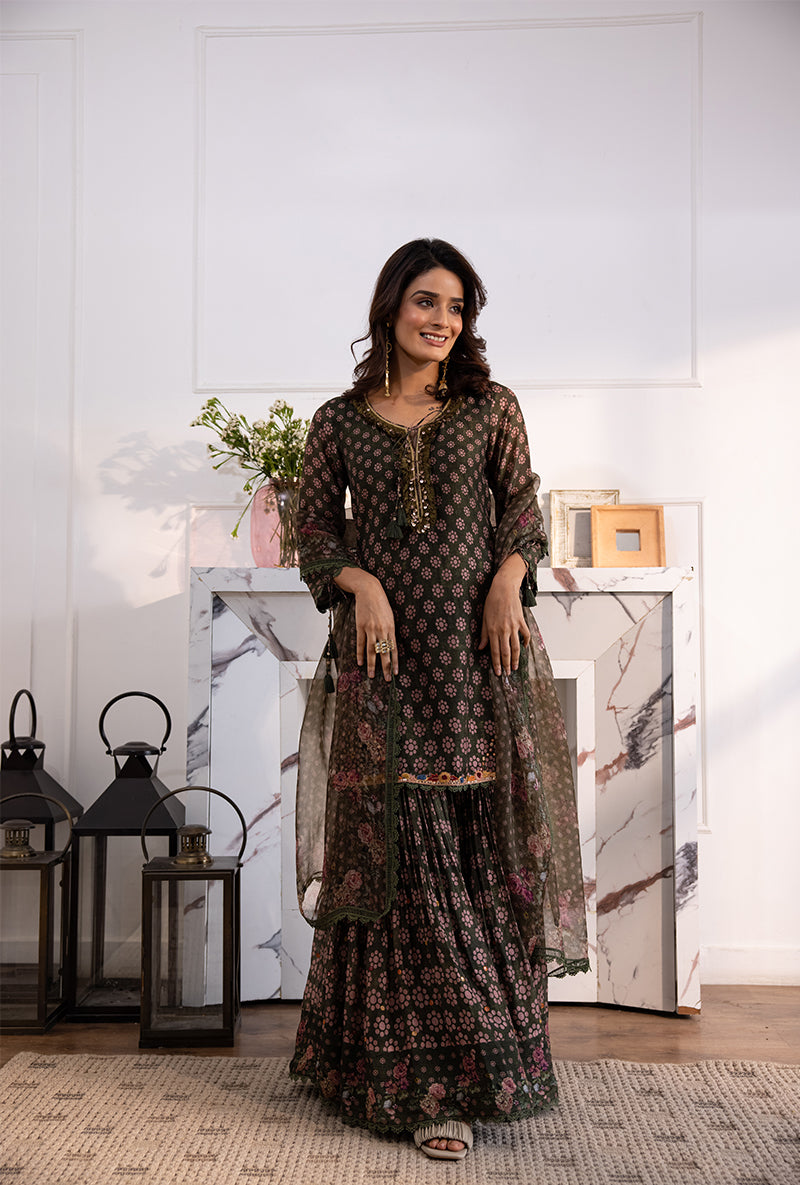 Green Cascade Navya Gharara Set