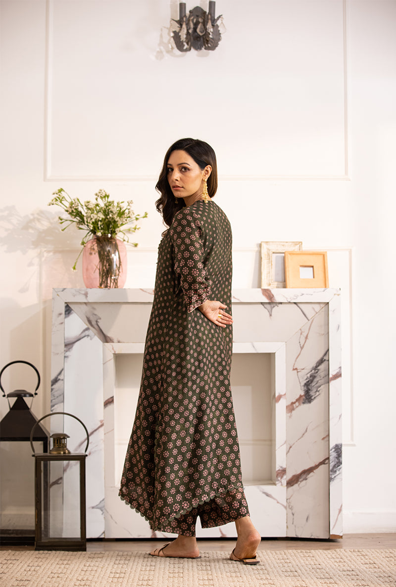 Green Classic Cascade Navya Kurta Set