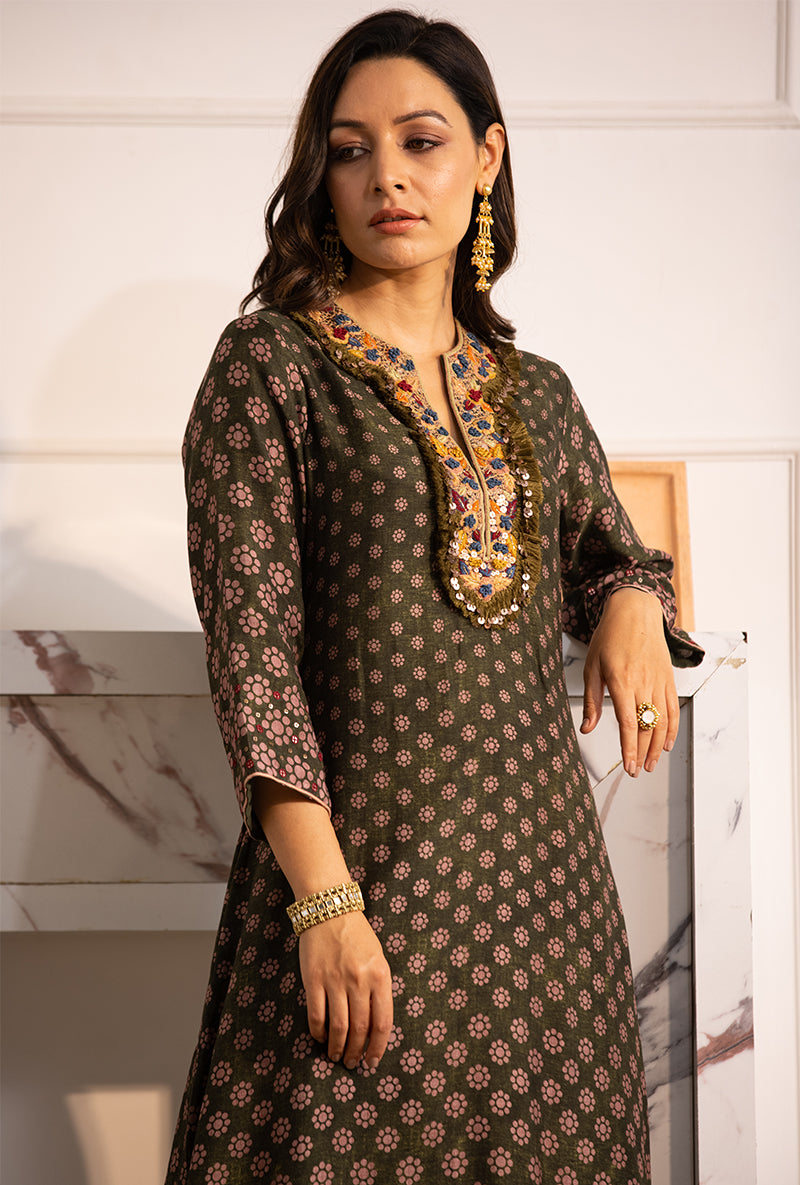 Green Classic Cascade Navya Kurta Set