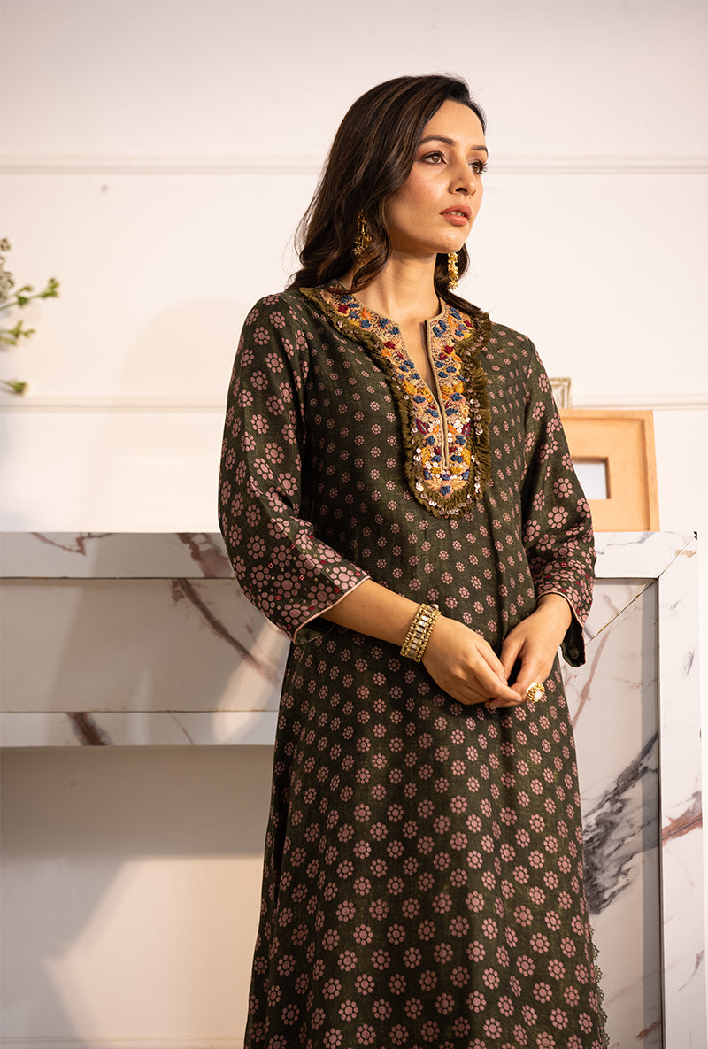 Green Classic Cascade Navya Kurta Set
