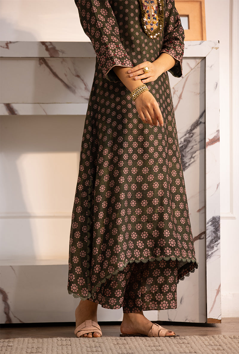 Green Classic Cascade Navya Kurta Set