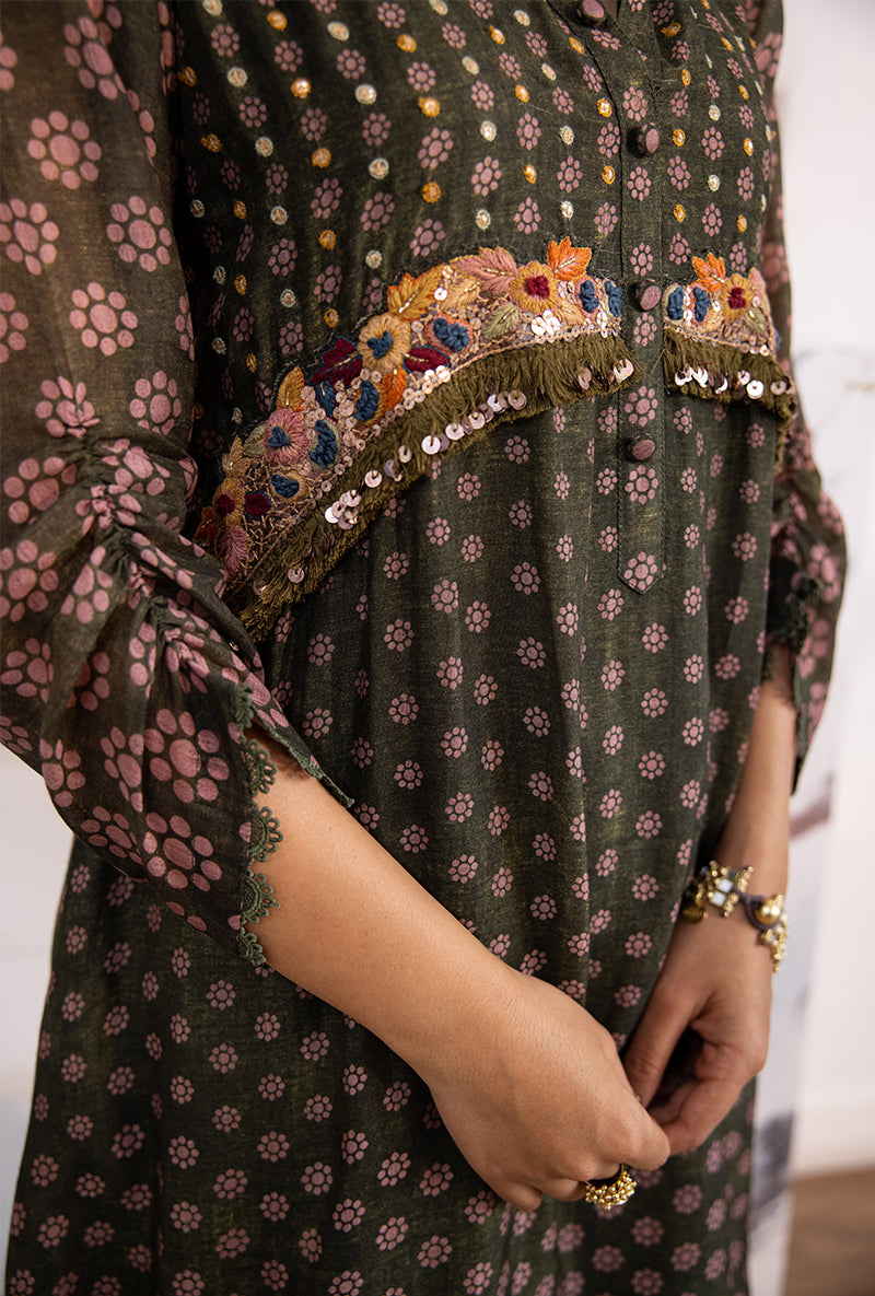 Green Collar Cascade Navya Kurta Set