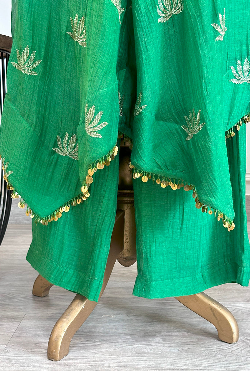 Green Lotus Asymmetrical Kurta Set