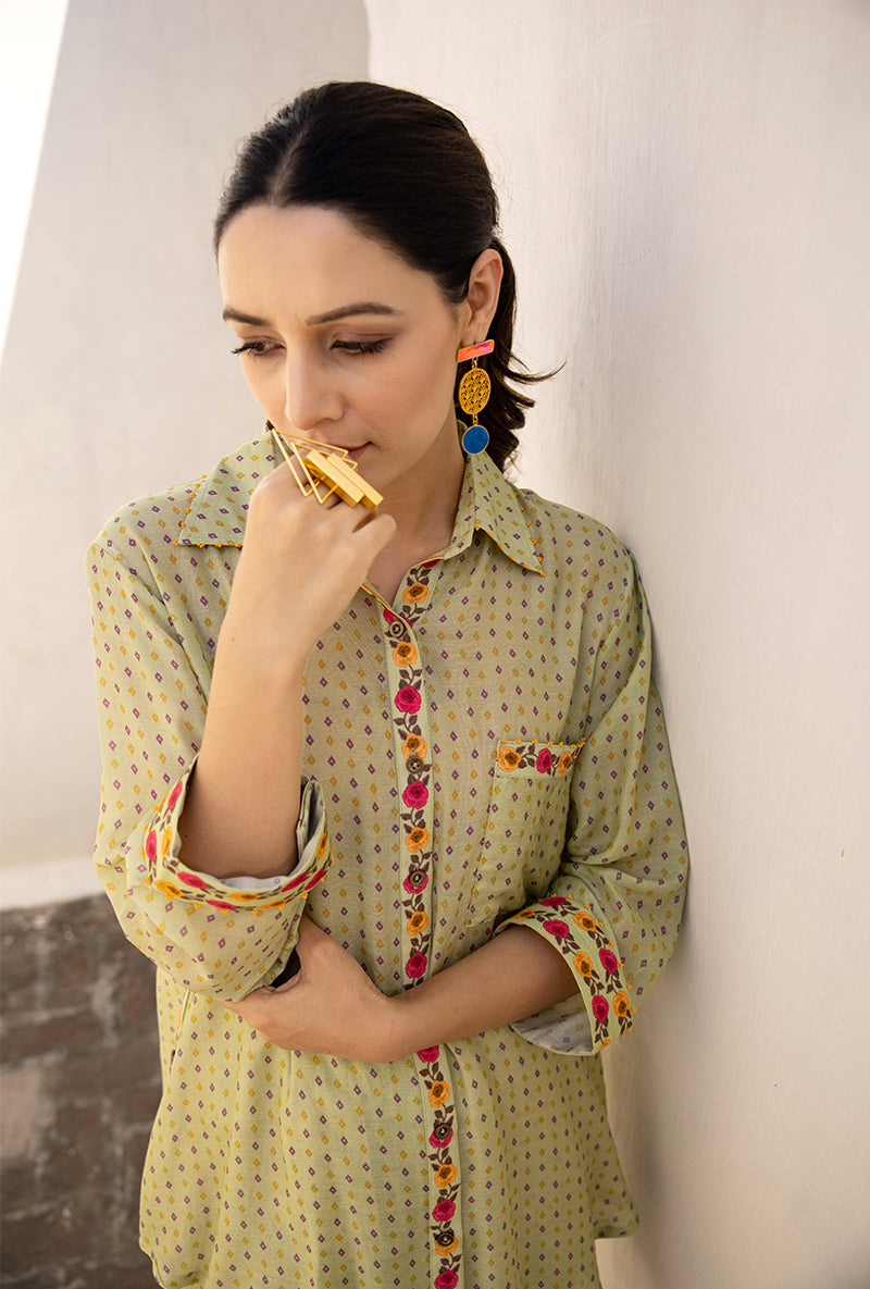 Green Side Button Sufia Co-ord Set