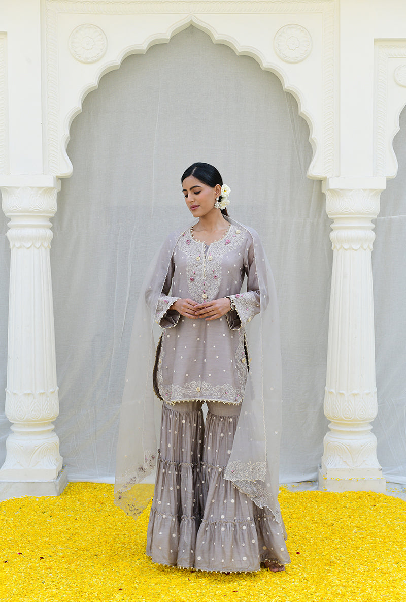 Grey Dotted Izra Gharara Set