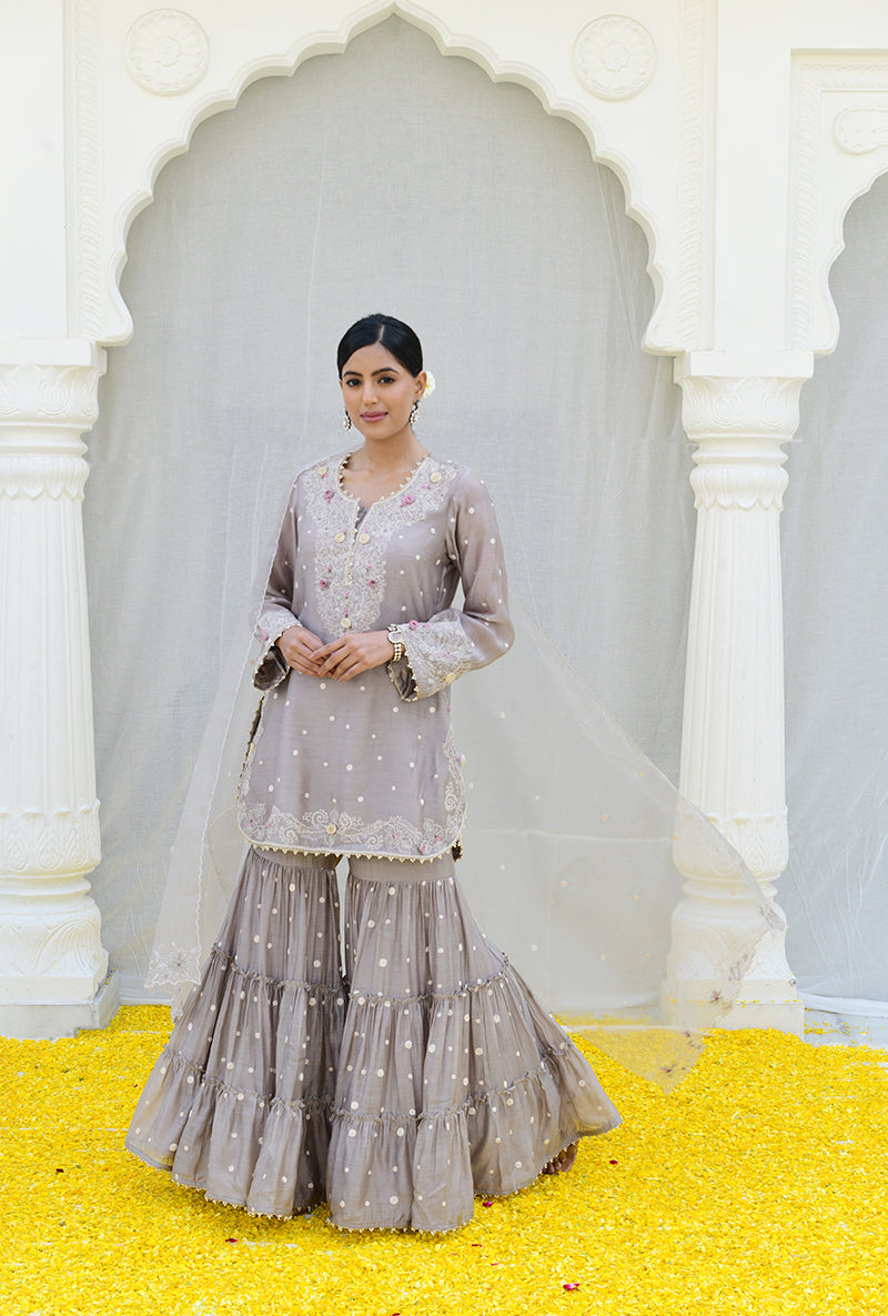 Grey Dotted Izra Gharara Set