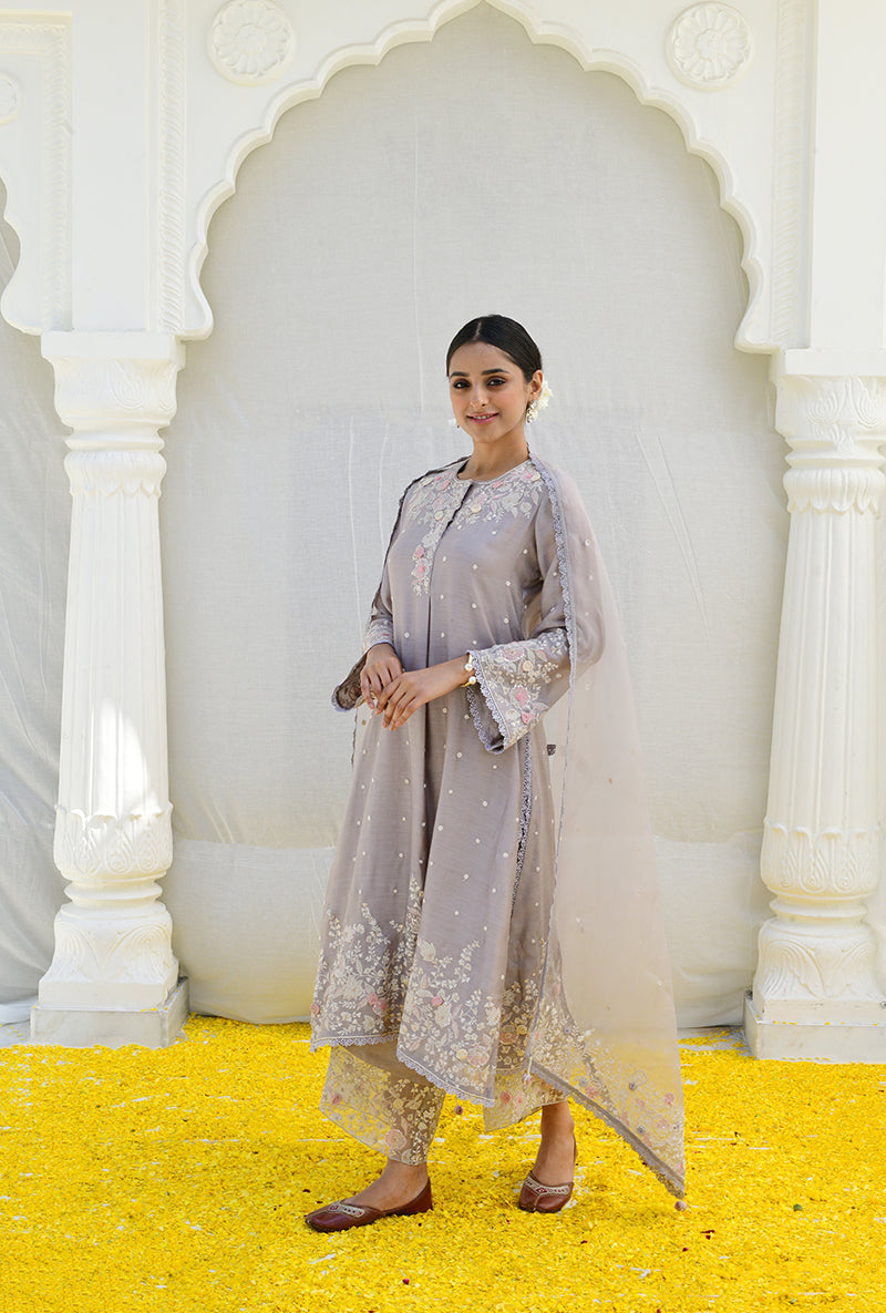 Grey Heavy Long Izra Kurta Set