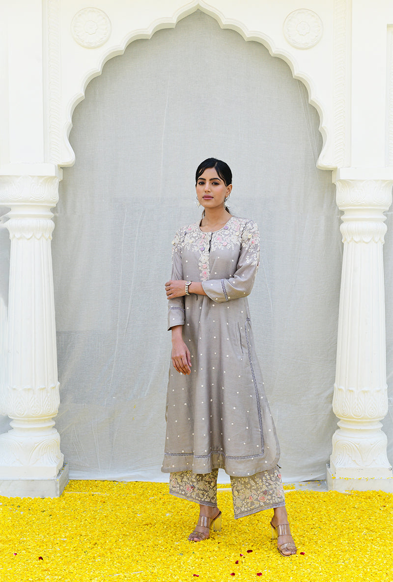 Grey Light Long Izra Kurta Set