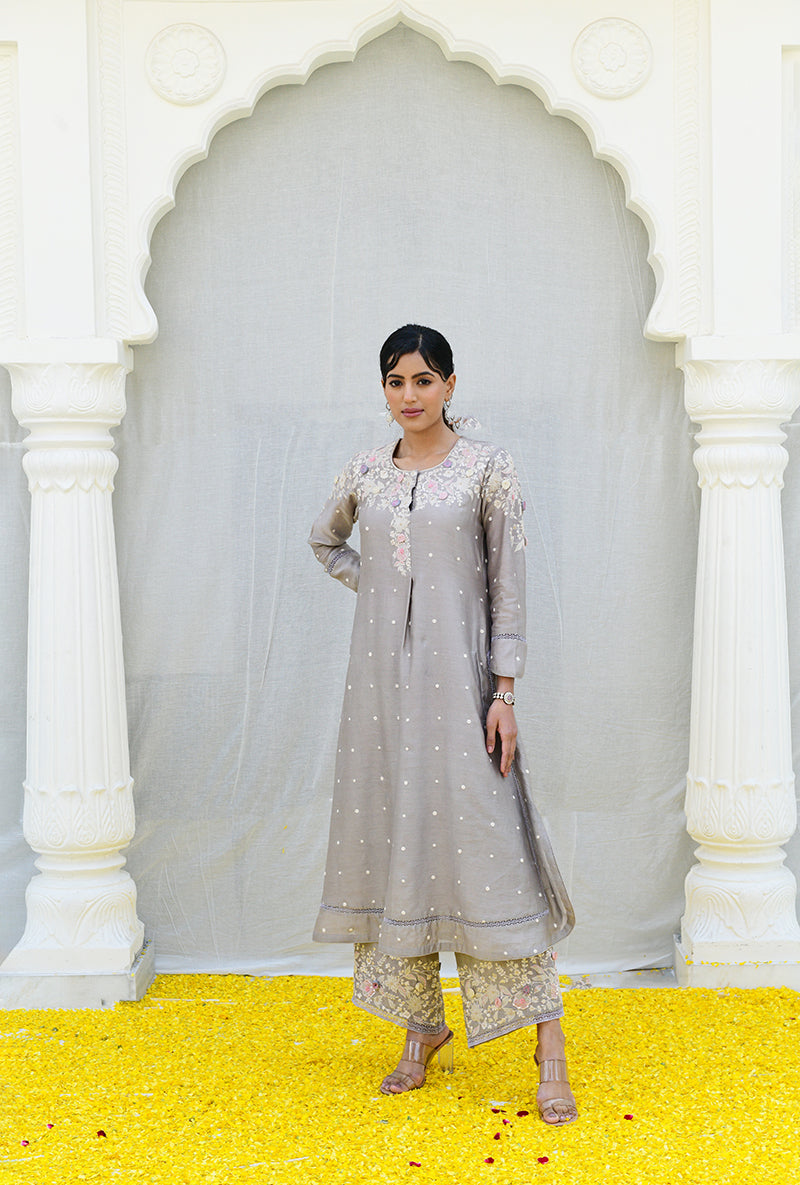 Grey Light Long Izra Kurta Set